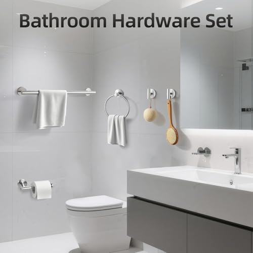 Brushed Nickel Bathroom Hardware Set 10 Pieces, Bathroom Towel Rack Holder Set Wall Mounted, SUS304 Stainless Steel Towel Bar Set - 16 Inch Towel Bar, Toilet Paper Holder, Towel Hooks, Towel Ring - Image 2