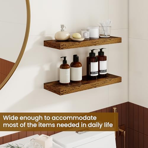 Dreamland Floating Shelves, 20Inch Rustic Wooden Wall Shelves for Bathroom|Bedroom|Kitchen, 2 Pack Deep Wall Mounted Book Shelf, Wood Storage Display Shelf for Home Decor, Rustic Brown - Image 4
