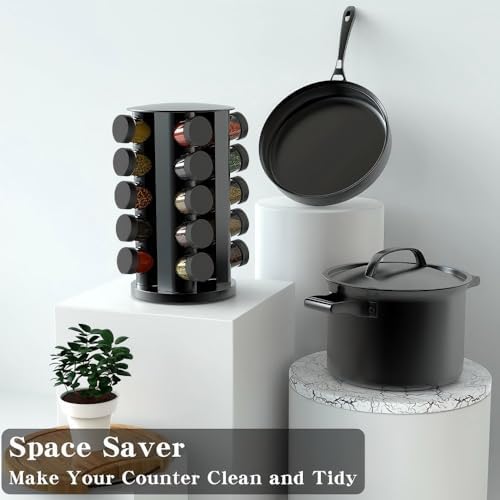 Handisen Rotating Spice Rack Organizer for Cabinet, Spice Racks Storage with 20 Jars, Spinning Spice rack for Kitchen Countertop, Spice Holder,Seasoing Storage Racks, Black - Image 2