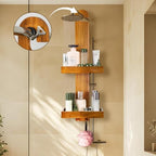 Utoplike Teak Hanging Shower Caddy with Hooks, Shower Organizer Over Head - Image 3