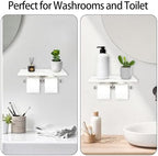 Toilet Paper Holder with Natural Marble Shelf for Bathroom Washroom,Wall Mounted Tissue Holder Suitable for Mega Roll (Brushed Nickel, Large 11.8 * 4.7) - Image 5