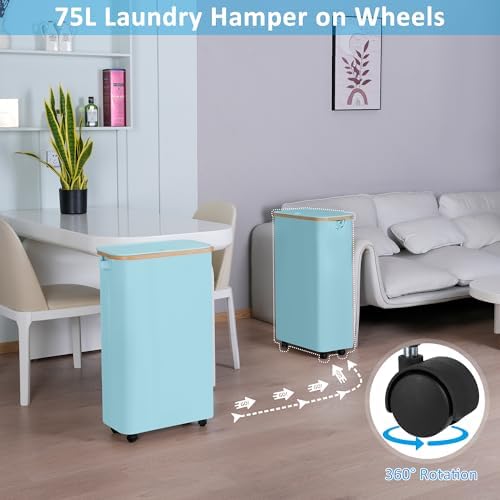 efluky Slim Laundry Hamper with Wheels, Narrow Laundry Basket with Lid and Removable Bag, Aesthetic Dirty Clothes Hamper on Wheels for Laundry Room, Bedroom, Dorm and Bathroom, 75L Beige - Image 2