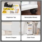 IRIS USA Plastic Drawer Storage Organizer Rolling Cart, 2-Pack, with Wheels Casters, 6-Drawers, for Classroom Art Craft Supplies Dresser Closet Bathroom Laundry Room, White/Clear - Image 5