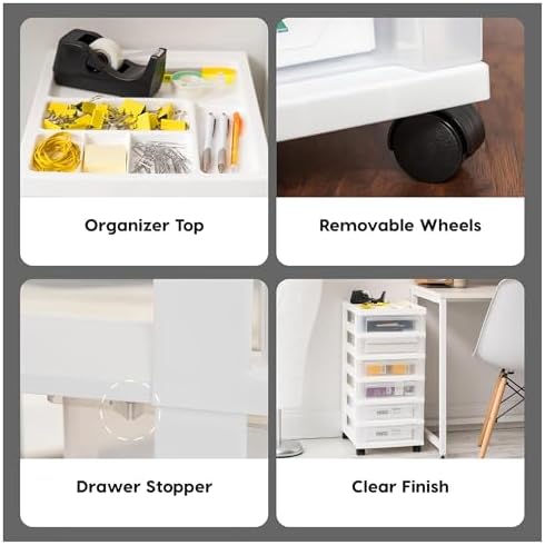 IRIS USA Plastic Drawer Storage Organizer Rolling Cart, 2-Pack, with Wheels Casters, 6-Drawers, for Classroom Art Craft Supplies Dresser Closet Bathroom Laundry Room, White/Clear - Image 5