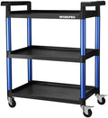 WORKPRO 3-Tier Service Utility Cart, 400LBS Plastic Rolling Cart with Handles & Lockable Wheels, Heavy Duty Storage Cart for Restaurant, Kitchen, Office, Garage, Warehouse by WORKPRO