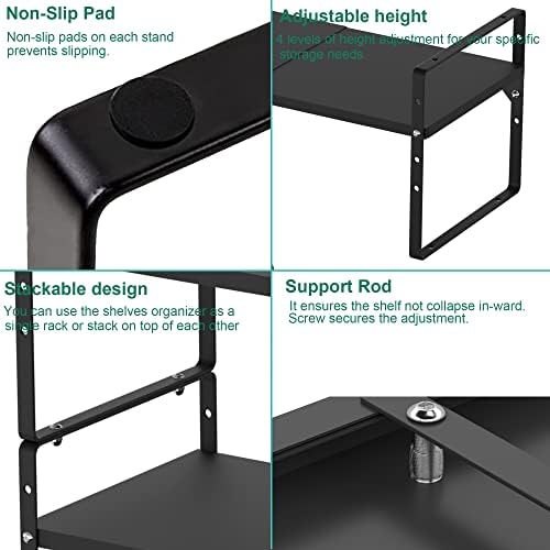iPEGTOP Expandable Cabinet Storage Shelf Organizer Rack, Heavy Duty Steel Metal Spice Rack Adjustable Height Home Office Garage Pantry Shelves for Counter Kitchen Organization, Black, 2 Pack - Image 6