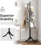 kiplant Black Coat Rack Stand, Bamboo Wood Freestanding Coat Tree with 8 Hooks, Hallway Entryway Hat Hanger Organizer Standing for Bedroom, Office, Clothes, Jackets, Bags, Umbrallas - Image 6