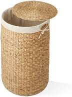 Casafield Round Laundry Hamper with Lid and Removable Liner Bag - Natural, Woven Water Hyacinth Wicker Laundry Basket for Clothes and Towels - Image 6