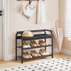 YATINEY Shoe Bench with Backrest, Entryway Bench, 2-Tier Shoe Rack with PU Padded Seat, Upholstered Shoe Storage Bench with Back, for Hallway, Entryway, Foyer, Bedroom, Black HX04BB - Image 2