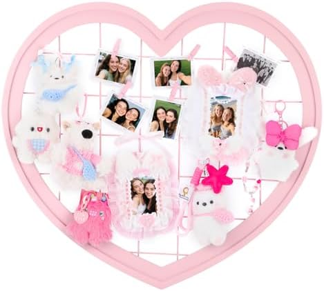 Pink Preppy Coquette Room Decor, Heart Shape Wire Wall Grid Panel for Photo Display Board and Wall Storage Organizer, Wall Decor for Teen Girls and Women Home Bedroom Living Room and Dorm by Unknown