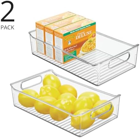 mDesign Plastic Kitchen or Pantry Storage Bins with Handles - Organization in Cabinet, Fridge or Freezer - Fruit Container for Refrigerator or Food Organizer for Pasta, Ligne Collection, 2 Pack, Clear - Image 2