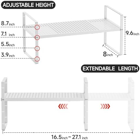 Expandable Cabinet Shelf Organizers, 16.5"~27''L, White - Image 2
