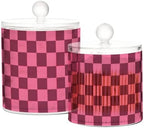 Checkered Hot Pink Qtip Holder Waterproof Dustproof Apothecary Jars with Lids For Bathroom Cotton Swabs Makeup Sponges Floss Picks Bath Salts 2 Pack - Image 2