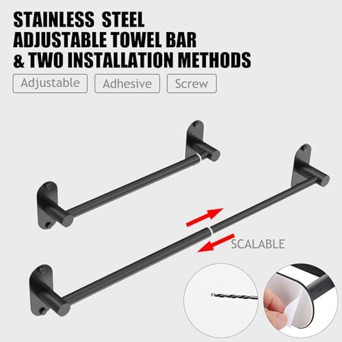 Towel Bar, Adhesive or Drill Wall Mount, Matte Black, 2 Pack - Image 2