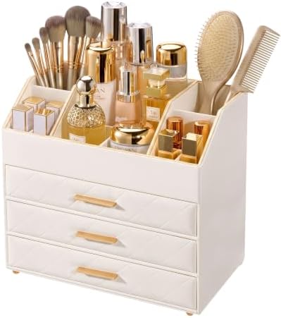 Lolalet 4-Layer PU Leather Makeup Organizer for Cosmetic Vanity -Beige by Lolalet