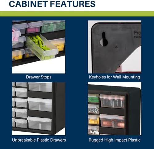 Akro-Mils 26-Drawer Plastic Drawer Storage Cabinet for Garage Organization, Bead Organizer, Building Bricks Storage, Teacher Toolbox, Makeup Organizer, 20-Inch W x 6-Inch D x 10-Inch H, 10126 Black - Image 4