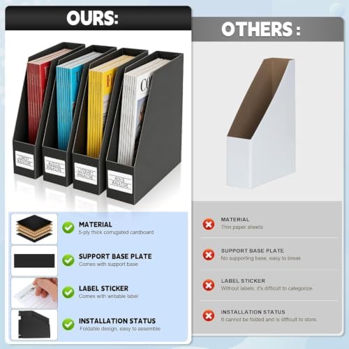 YOTINO Black Magazine Holder, 12 Pack Cardboard Magazine File Holders, Vertical Desktop File Holder Organizer, Sturdy Magazine Rack for Office, Home and Classroom - Image 4