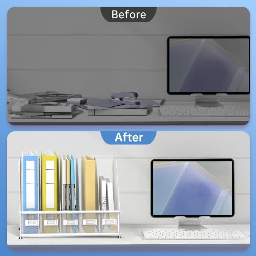 5 Vertical Compartments Magazine File Holder, Metal Binder Organizer, White - Image 7