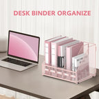 5 Vertical Compartments Magazine File Holder, Metal Binder Organizer, Pink - Image 6