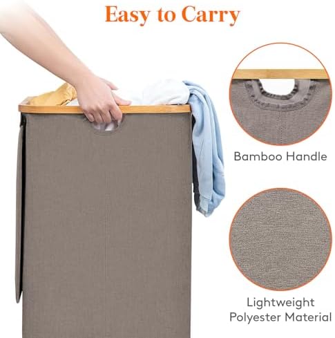 Lifewit 105L Large Laundry Basket with Lid, Removable Bags, Brown - Image 6