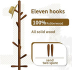 Solid Wood Coat Rack, Freestanding Tree-Shaped Coat Rack with 11 Hooks, Main Pole 1.6" dia for Clothes, Hat Stand Used in Bedroom/Office/Entryway (3-Leg Base, Brown) - Image 2
