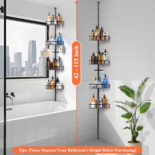 4-Tier Rustproof Corner Shower Caddy with Tension Pole - Image 2