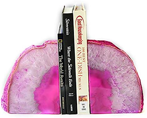 JIC Gem Dyed Pink Agate Geode Bookends Decorative for Shelves to Hold Books by JICGem%C2%AE