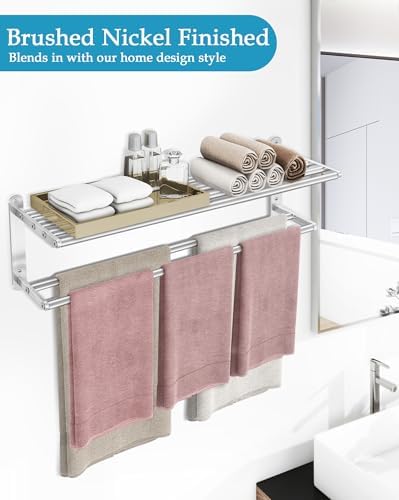 VOTZAAQ 32 in Towel Racks for Bathroom, Bath Towel Shelf with Double Towel Bar, Stainless Steel Towel Storage for Lavatory Wall Mounted, 2-Tier Towel Hanger Towel Holder, Brushed Nickel - Image 4