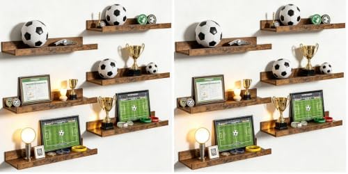 upsimples 12 Pack Wooden Floating Shelves, Wall Storage Decor Shelf for Bathroom, Bedroom, Living Room, Kitchen, Office and Laundry Room, Wall Mounted Display Hanging Shelf, Brown by upsimples