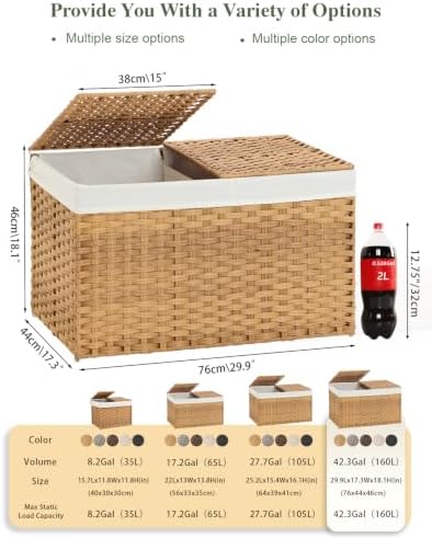 SETVSON Storage Basket with Lid, 2-Lid PE Rattan Storage Bin, Natural - Image 2