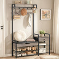 HOOBRO Hall Tree with Bench, Shoe and Coat Rack for Entryway, Coat Rack with Bench, Flip Top Storage Box, PU Cushioned Seat, Non-Woven Fabric Drawer, for Entrance, Greige and Black BG110MT01 by HOOBRO