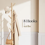 Pipishell Solid Wooden Coat Rack Freestanding with 8 Hooks, Natural - Image 2