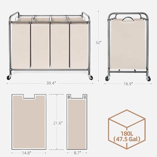 STORAGE MANIAC 3 Section Laundry Sorter, Laundry Hamper with Wheels, Beige - Image 3