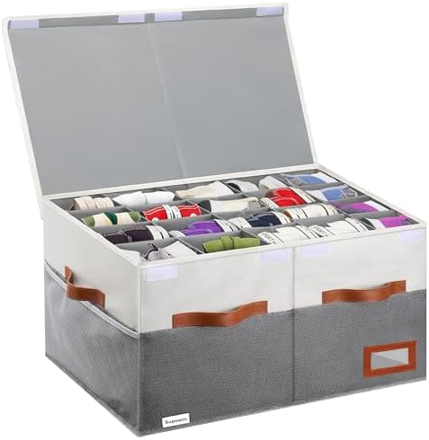 Supowin Large Shoe Organizer for Closet, Foldable Shoe Storage Bin with Lid by Supowin