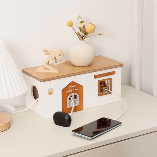 Cable Management Box, Wood Extension Cord Organizer, Handmade Power Strip Box for TV Computer Wire USB Hub System, Surge Protector Cord Hider Box on Desk or Floor (Medium) - Image 3