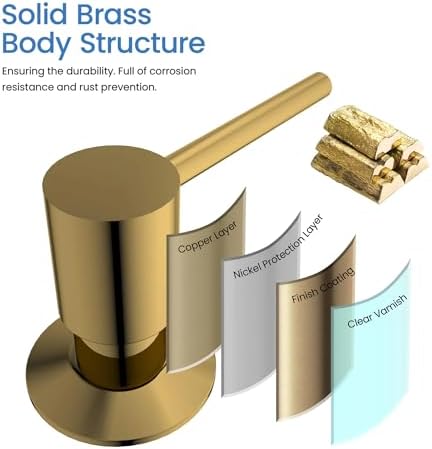 Kibi Kitchen Soap Dispenser – Lead-Free Solid Brass, Top-Fill Refillable Liquid Dispenser, 8.5 oz Capacity, Rust & Corrosion Resistant, Countertop Accessory for Kitchen & Bar Sink (Brushed Brass) - Image 5