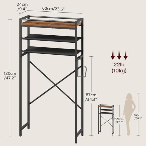 MAHANCRIS Over Toilet Storage, 3-Tier Bathroom Organizer Shelf with Toilet Paper Holder, Freestanding Space Saver Bathroom Shelves Above Toilet for Bathroom, Laundry Room, Rustic Brown TSHR1201 - Image 2