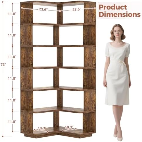 Besiost Corner Book Shelf, 7-Shelf Corner Bookshelf for Small Corner Spaces - Image 3