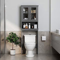 Over the Toilet Storage Cabinet for Bathroom, Storage Organizer Over Toilet, Bathroom Space Saver with Tempered Glass Doors, Gray by Meilocar