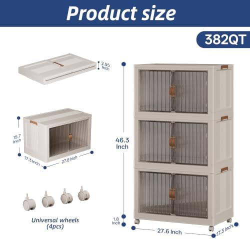 SAILUN Stackable Storage Bins with Lid, 382QT 3Pack Beige - Image 2