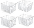 Freezer Storage Organizer Basket, Refrigerator Wire Household Bins with Built-in Handles for Kitchen, Pantry, Cabinet, Closets - Pearl White(4Pack, 11in x 10in x 5.5in) by lonpute