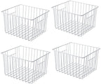 Freezer Storage Organizer Basket, Refrigerator Wire Household Bins with Built-in Handles for Kitchen, Pantry, Cabinet, Closets - Pearl White(4Pack, 11in x 10in x 5.5in) by lonpute