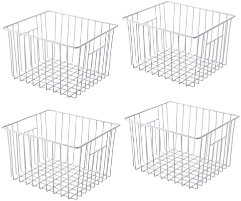 Freezer Storage Organizer Basket, Refrigerator Wire Household Bins with Built-in Handles for Kitchen, Pantry, Cabinet, Closets - Pearl White(4Pack, 11in x 10in x 5.5in) by lonpute