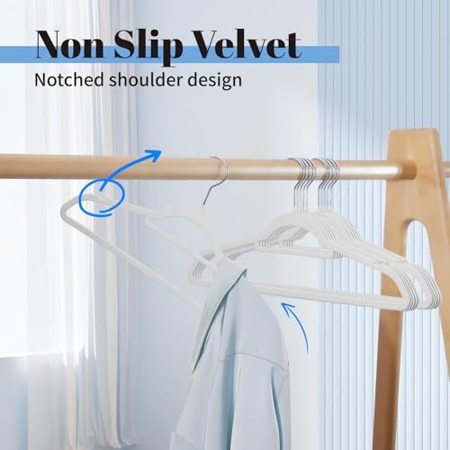 Smartor White Velvet Hangers 60 Pack, Space Saving Clothes Hangers with Tie Bar, Non-Slip Felt Hanger with Shoulder Notches, Heavy Duty Suit Hanger for Coat, Shirt, Pants, Dress - Image 2