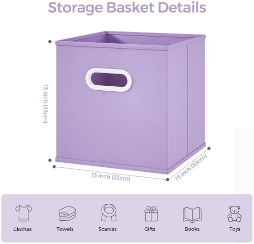 Stero Fabric Storage Cubes Bins, 13 inch Fun Colored Foldable Storage Baskets with Dual Plastic Handle for Home, Kids Room, Closet and Toys Organization, Multi Colored, Set of 6 - Image 2