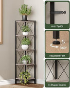CHOEZON 5-Tier Corner Shelf, Corner Bookcase, 55.2" Tall Vertical Display Rack, Plant Stand, Open Storage Shelf, for Living Room, Bedroom, Study, Kitchen, Greige and Black TCJ12BG - Image 3
