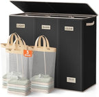 SOLEDI 200L 3-Section Laundry Hamper with Lid, Extra Large Dirty Clothes Basket with Sturdy Handles for Laundry Room & Bedroom - Durable Organizer for Sorting Laundry by SOLEDI