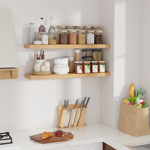 36 in Floating Shelves for Wall, Oak Long Wall Shelves Set of 2 - Image 6