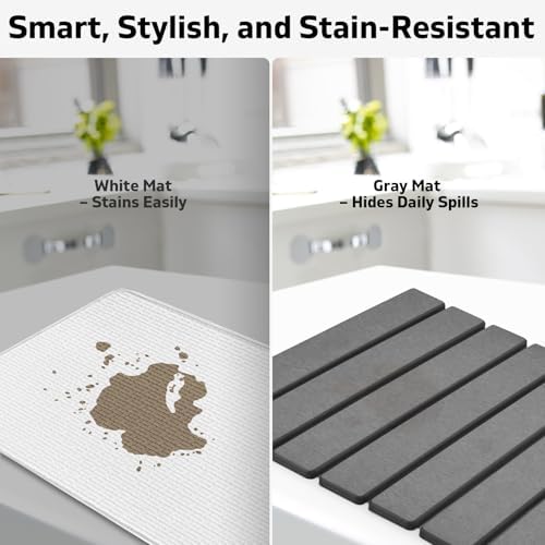 Large Stone Dish Drying Mat for Kitchen Counter – 24"(L)×16 "(W) Foldable Super Absorbent Diatomaceous Earth Stone Dish/Bath Mat, Kitchen Counter Mat for Plate Rack, Cup, Match Any Countertop - Gray - Image 6