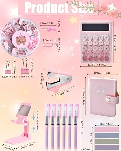 LXEVIHK Pink Desk Accessories 21-Piece Office Supplies Gift Set for Women - Image 7